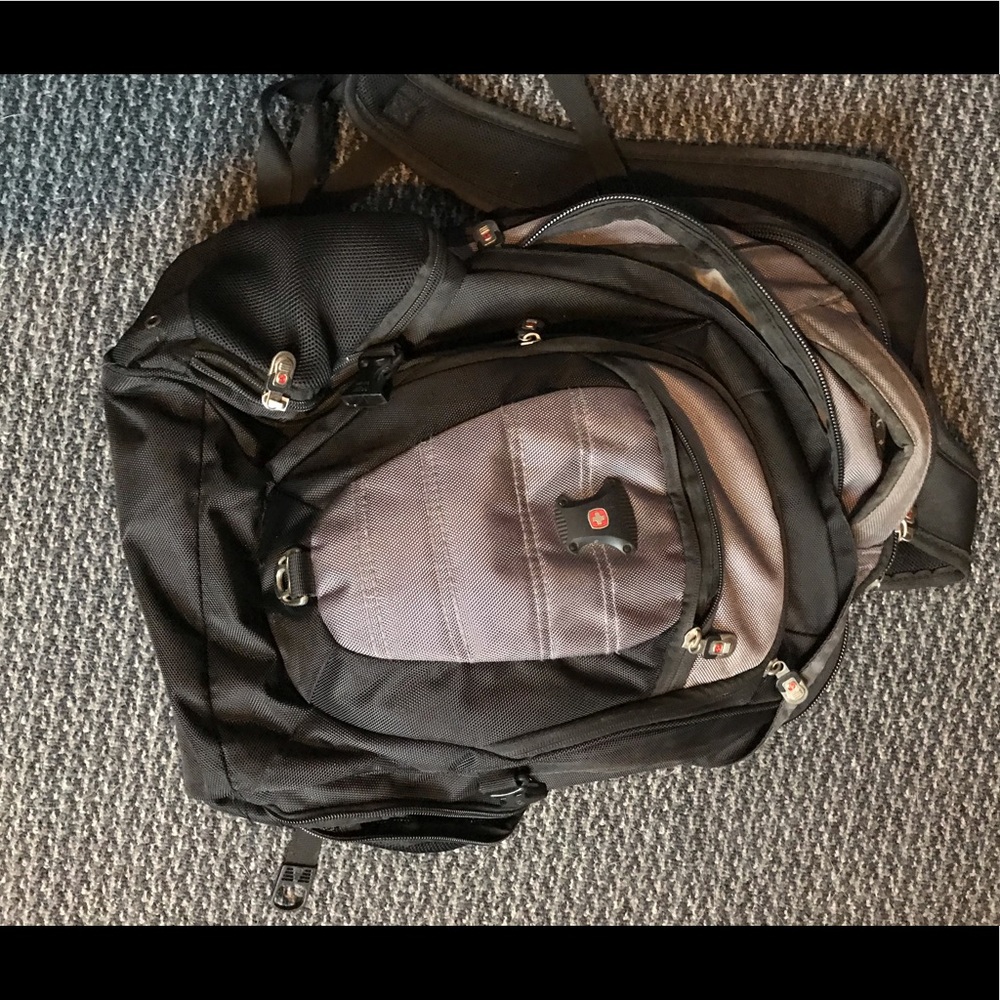 SwissGear Black and Gray Travel Backpack with Padded Straps
